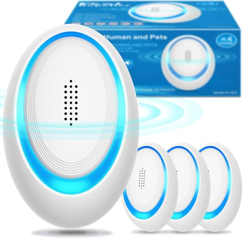Anti Moustique Ultrason Prise, Ultrason Souris Mouche 4 Paquets, Appareil Repulsif Souris Efficace pour Repousser Les Rats, Les araignées, Les moustiques, Les Souris, Les cafards Bla