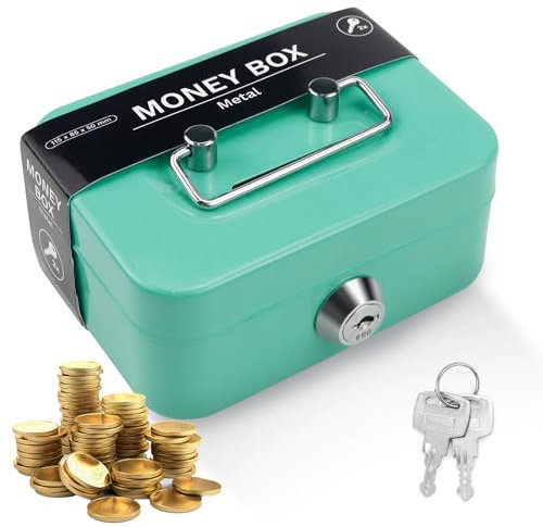 Caisse à Monnaie Verrouillable en métal 11.5 X 8.5 X 5.5 cm Mini Caissette à monnaie avec Monnayeur et 2 clés inclus