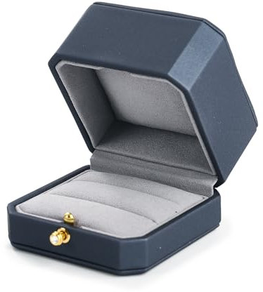 Oirlv Cuero PU Azul Caja Anillo Compromiso,Caja Anillo para 2 Anillos,Ring Box,para Boda,Compromiso,Propuesta,Aniversario