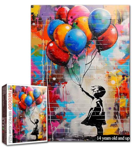 Tucocoo Colorful Balloon Jigsaw Puzzle 1000 Pieces Puzzles for Adults, Banksy Girl Street Pop Art Jigsaw Puzzles for Challenging Family Activity Games 27 x 20 inch DIY Puzzle for Home Decor Gifts