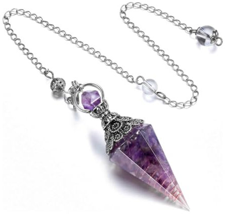 NOPKESV Pierre de Guérison, Améthyste en Résine, Cristal, Naturel, Ornement, Pendule Chakra Divinatoire, de Thot, pour Reiki Healing Dowsing Scrying Balance Bracelet, Chakras (Hexagonal)