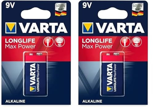 VARTA Batterien 9V Blockbatterie, 1 Stück, Longlife Max Power, Alkaline, für Rauchmelder, Brand- & Feuermelder, Mikrofon (Packung mit 2)