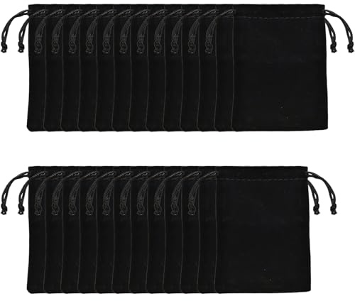 Lemlin Lot de 25 sachets en velours avec cordon, petits sacs en velours, sacs pour bijoux, sachets cadeaux, mini sacs pour bijoux, pour bagues, mariages, fêtes (Noir, 10x15 cm)