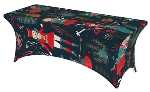 6FT Stretch Spandex Table Cover, Women's Nutcracker Ballet Xmas Dance Tablecloth for Rectangular Fitted, Decorative Table Cloth Indoor Outdoor Washable Tablecloth Protector for Events Wedding Party