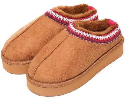 Moelund Women’s Slipper Boots – Faux Fur Lined Indoor Outdoor Slip-On House Shoes – Platform Sole – Cozy Warm Ladies Slippers – Sizes 5-6 UK – Chestnut
