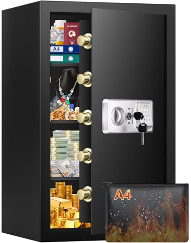 Mejasg 102L Digital Home Safe Box with Combination Lock and A4 Document Bag | Electronic Combination Lock, Alarm&Silent Modes, Anti-Theft Steel, Small Money Safes for Home Office Cash Jewellery Medicine