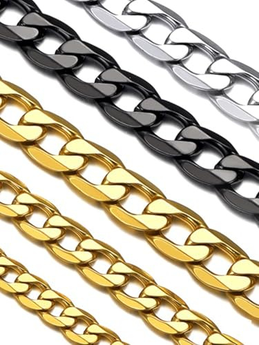 Suplight Cadena Acero Inoxidable Hombre 6mm de Ancho y 61cm de Longitud Collar de Cadena Cubana Dorado Impermeable Robusto con Caja de Regalo