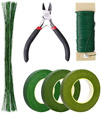 Nuoshen Floral Arrangement Kit - Tapes, Wraps, Wire Cutter, Green Tape, 22 & 26 Gauge Stem Wire for Bouquet Wrap Florist