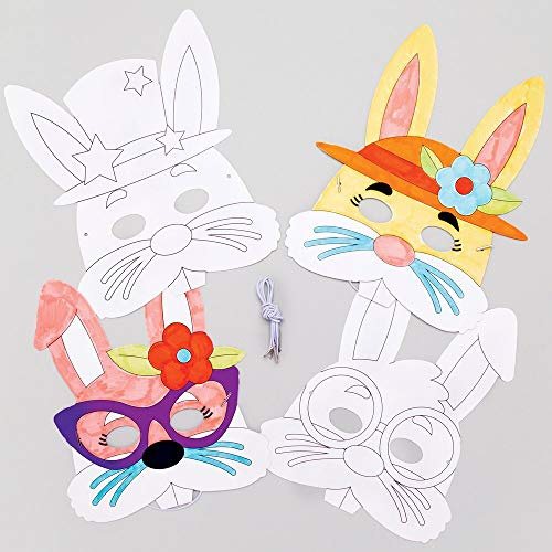 Baker Ross Masques de lapins de Pâques à colorier (Paquet de 8) - Loisirs créatifs pour enfants et adultes AT430