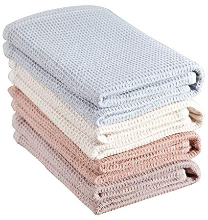 PY HOME & SPORTS Dish Towel Set, 100% Cotton Waffle Weave Kitchen Towels 4 Pieces, Super Absorbent (17 x 25 Inches, Set of 4)