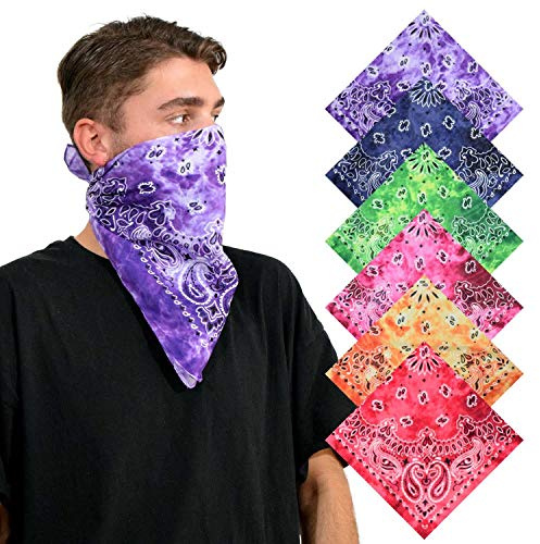 Basic Sense Tie Dye Paisley Bandana, 100% Cotton Bandanna Biker Novelty Headwear Scarf Handkerchief Cowboy