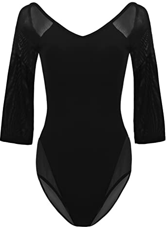 ROYAL SMEELA Leotardos de baile Ballet malla media manga para mujer traje de baile de Color sólido elástico sin espalda, mono de gimnasia leotardo ropa de baile