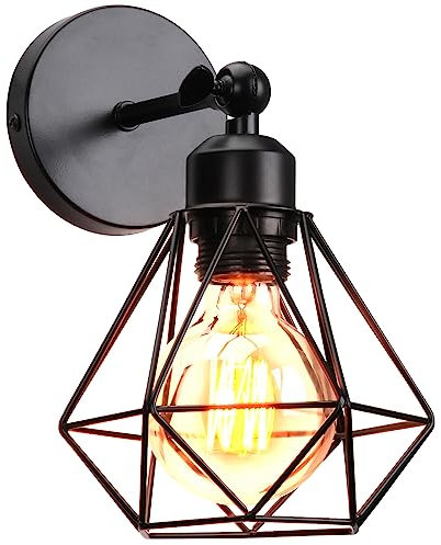 TOKIUS Lampada da Parete Interna Industriale Applique da parete Gabbia Interno E27 Metallo Lampadari e Plafoniere Cucina regolabile 180° Per Cucina Camera da letto (Nero, 1 pezzo)