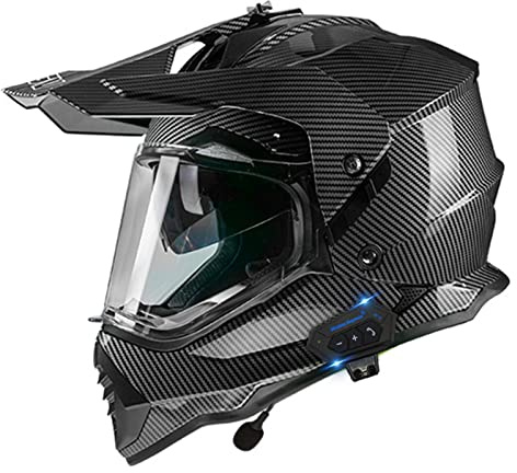 Casque Integral Motocross Homologué ECE DOT Casque Moto Cross Bluetooth avec Lunettes/Double Visière Casque de Descente VTT Endurance Casque Dual Sport Moto pour Femme et Homme Bright Black 1,XXL