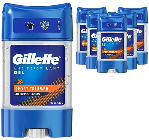 Gillette Antiperspirant Clear Gel Deodorant For Men, 48-Hour Invisible Sweat and Odour Protection, Pack of 6, 420 ML (6 X 70 ML), Sport Triumph