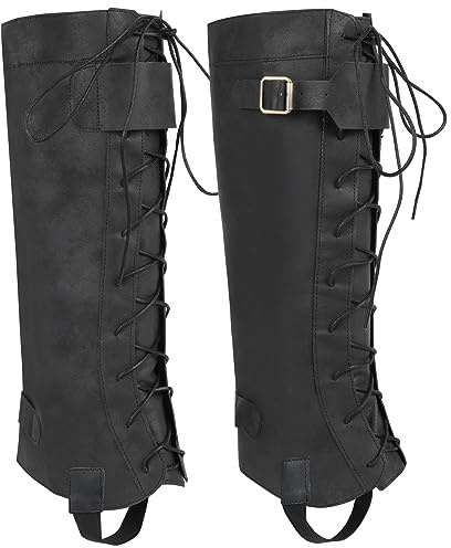 FORNYIN Black Pirate Boots Covers, Mens Faux Leather Medieval Renaissance Boot Cover for Halloween Cosplay Costumes