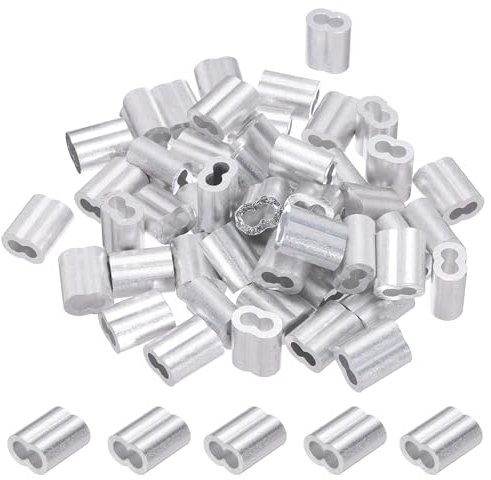 PATIKIL 4mm (5/32) Manicotti Fune Compressione in Alluminio, 50 Pezzi Manicotti per Cavi Anelli per Cavi Metallici Ghiera Crimpatrice per Montaggio Ringhiera, Tono Argento