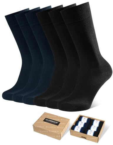 CLOSEMATE 6 Paires Chaussettes Homme 39-42 43-46 Hautes Respirantes Confortables Mi-mollet Classiques Elégantes en Coton pour Travail Affaires Bureau en Noir Bleu Gris