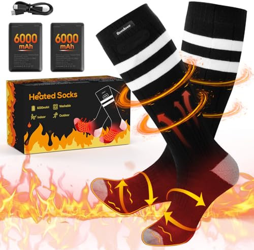6000mAh Beheizbare Socken, 2025 Neueste Beheizte Socken Damen Herren,4 Heizstufen Wiederaufladbare Elektrisch Heated Socks, Heizsocken mit Akku für Skifahren, Outdoor, Camping, Angeln, Wandern