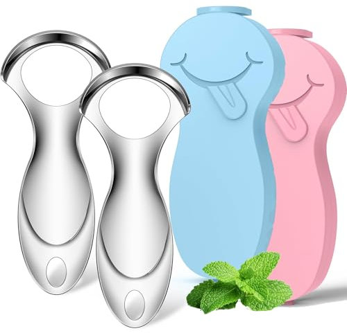 Liwein Pulisci Lingua, Pulisci Lingua in Acciaio, Raschia Lingua per Igiene Orale Nettalingua in Acciaio Inox Nettalingua Spazzola per Uomini e Donne (Con 2 Pezzi Con 2 Scatole Portaoggetti)