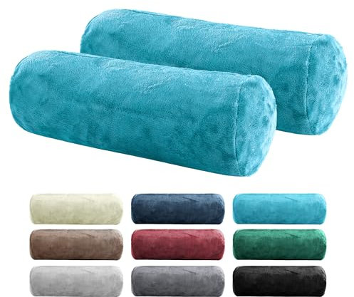 BaSaTex 2er Pack Nackenrolle Kissenbezug 15x40 Cashmere Touch | Nackenrollenhülle Öko-Tex Zertifiziert | 100% Mikrofaser Plüsch | Farbe: Türkis