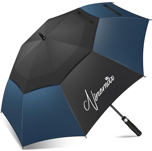 NINEMAX Golf Regenschirm Groß Sturmfest XL, Großer Regenschirm Sturmfest Stabil, Golfschirm Gross für Damen Herren 2 Personen (Schwarz/Dunkelblau)