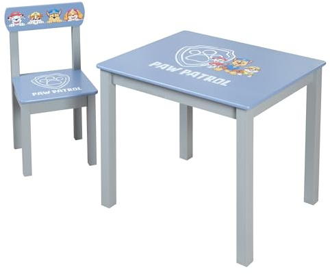 roba Conjunto de Mobiliario Infantil Paw Patrol de Madera - Silla y Mesa para Niños - Muebles con Personajes de la Popular Serie Animada - A partir de 18 Meses - Gris/Azul