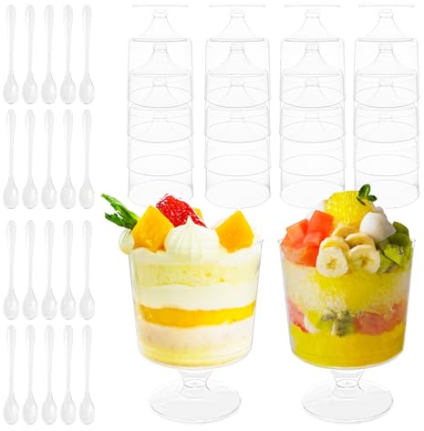 Hevysuo 20 stycken, 150 ml runda genomskinliga dessertskålar i plast med 20 st skedar, återanvändbara dessertkoppar, dessertkoppar, för skum, pudding, glass