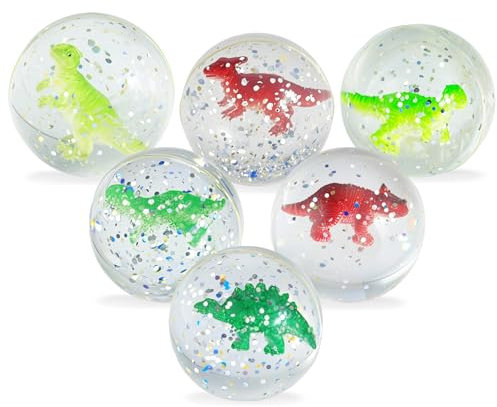 6 Pièces Balles Rebondissantes, Caoutchouc Ballons sauteurs pour Enfants, Thème Dinosaure Balles Bouncy Remplissage de Sac de Fête, Anniversaire d'enfant, Couleur aléatoire, 41mm