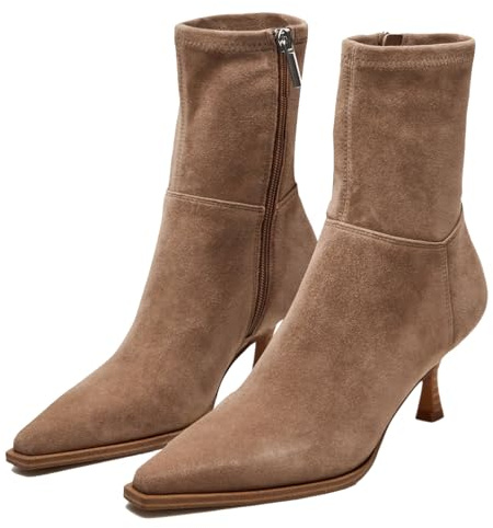 SOVANYOU Women's Dressy Ankle Boots Pointed Toe Kitten Heel Booties with Side Zipper Stylish Comfortable Black Short Boots