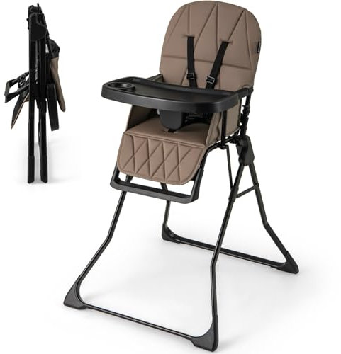 Maxmass Foldable Baby Highchair, Infant Dining Chair with 3-Position Adjustable Tray & Footrest, Removable Seat Cushion, 5-Point Safety Harness, Portable High Chair for Babies and Toddlers (Coffee)