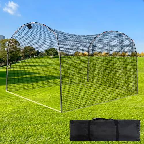 Sharellon Baseball-Softball-Schlagkäfig, 33 x 3 x 2,4 m, schwarz, tragbarer Schlagkäfig für Hinterhof, Outdoor, Pitching-Übungsnetz, Baseball-Schlagübungsnetz, Indoor-Trainingskäfig mit Bodenrahmen