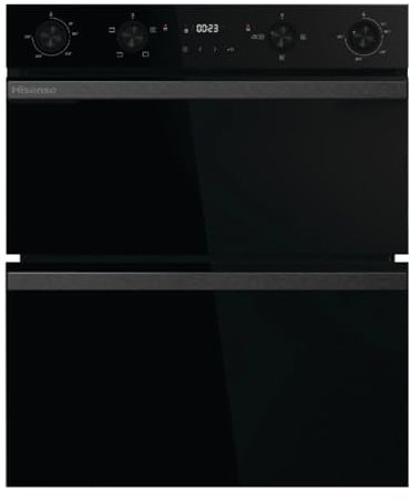 Hisense Built-in Double Electric Oven, 72.3 x 59.5 x 57.5 cm, A/A Energy Rating, LED Display, Touch and Rotary Controls, Air Fry Mode, Black