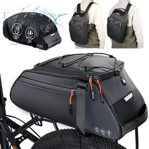 WOTOW Bike Rear Rack Bag with Rain Cover - 10L Large Full Reflective Waterproof Trunk Bag - Multifunctional Bicycle Back Seat Cargo Carrier with Shoulder Strap