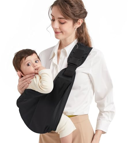 Tragetuch Baby Hüfttrage, Ergonomischer Tragehilfe für Babys unter 36 Monaten, Kleinkinder bis 15kg, Schwarz