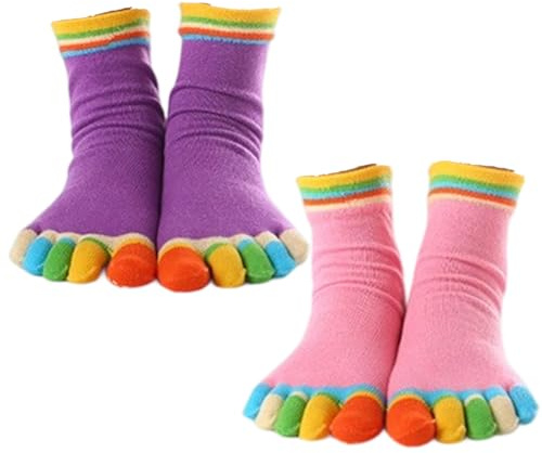 SGERUFZ 2 Paires de Chaussettes à Doigts Femme, Antidérapantes et Respirantes pour Yoga, Sport et Course (Multicolore) (Couleur B)