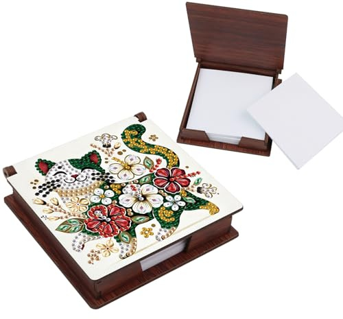 Formeydemi Cat Diamond Painting Note Box, Memo Paper Storage Box, Sticky Note Holder, Diamond Art, Memo Pad for Office Desk
