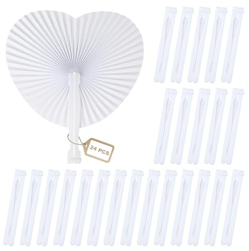 efuturetime 24 Pcs Ventagli Pieghevole Matrimonio a Forma di Cuore, Ventagli Bianchi di Carta Personalizzati Gadget Matrimonio per Invitati L'estate Nozze Compleanno Festa Favor