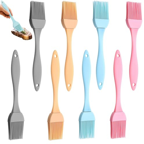 8 Pezzi Pennelli da Cucina in Silicone – Pennelli da Pasticceria Resistenti al Calore, Antiaderenti, Facili da Pulire, Set di Spazzole per Olio per Forno, Griglia, Torte, Pane