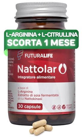 NATTOLAR Arginina e L-Citrullina = Recupero Muscolare + Vitalità di Coppia | Post Allenamento, Resistenza - Nattokinase | Supporto Circolazione, Arterie Sane e Pulite | Integratore per Sportivi. 30cps