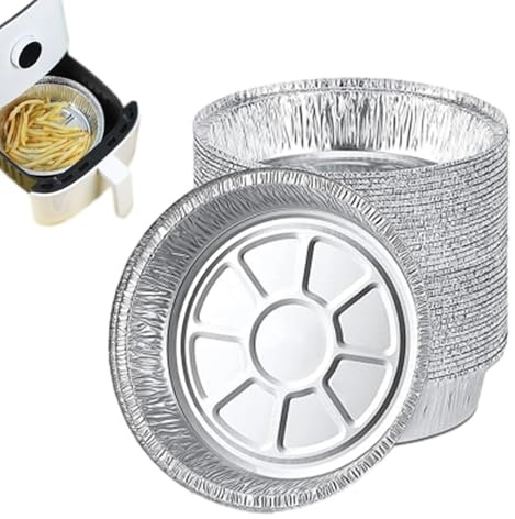 Set di 50 contenitori per friggitrici ad aria calda in alluminio – inserti rotondi resistenti all'olio per cesti a vapore, per accessori da forno, forno a microonde, ristorante, cucina, carne