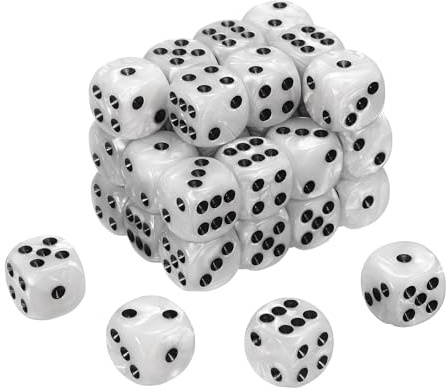 QUARKZMAN 48Pcs Dados Estándar De 6 Caras Coloridos, Juego De Dados Mini Poliédricos D6 De 16mm En Acrílico con Diseño De Perla para Juegos De Mesa, Puntos Blancos/Negros