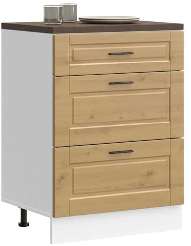 Teenpull Porto köksunderskåp, artisan-ek trämaterial, 60 x 46 x 81,5 cm, robust förvaringsskåp med justerbara fötter, köksskåp, förvaringsskåp