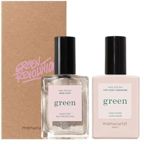 Manucurist Duo Base & Top Coat – Green Base Coat (78,5% bio-basiert) + Green Top Coat Sunshine vegan & schnelltrocknend – 9-Free Nagelpflege-Set für eine langanhaltende, glänzende Maniküre – 2×15 ml