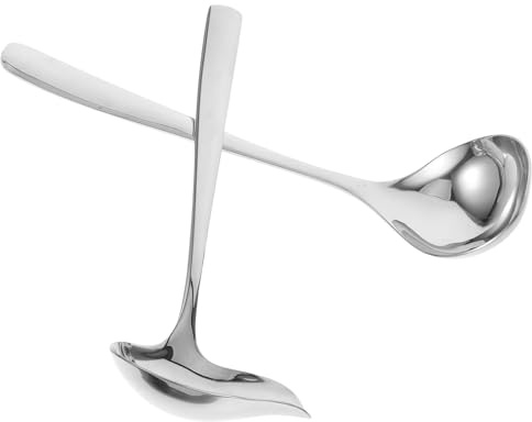 HOMSFOU Cuchara para Salsa de Acero Inoxidable Mango Largo, Cucharón Multiusos para Servir Salsas y Condimentos, Set 2 Piezas para Cocina y Restaurante, Apta para Lavavajillas