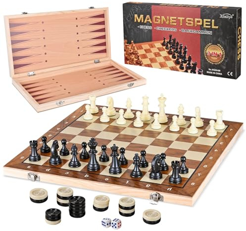 Ajedrez Magnético 3 en 1, Tablero Ajedrez Plegable Portátil, Ajedrez Madera