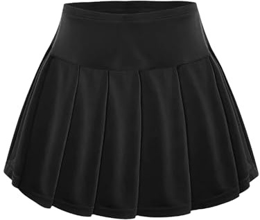 Jupe d'été plissée - Jupe de tennis - Ligne trapèze - Design confortable - Pour l'école et l'extérieur, Noir , 9-10 ans
