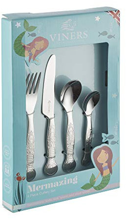 Viners Kids Mermaid 4 Piece 18/0 Silver Stainless Steel Cutlery Set