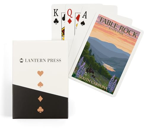 Lantern Press Table Rock State Park, South Carolina, Bear and Spring Flowers, 52 Playing Cards for Adults, Poker Size Card Deck