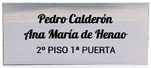 Placa para Buzón de plástico plateado cepillado y grabado negro. Cinta autoadhesiva. Grosor 0,8mm y tamaño máximo 100x40mm